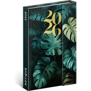 NOTIQUE Agenda 2026 - Mini agenda tascabile, formato A6, con chiusura magnetica, calendario settimanale compatto, 11 x 16 cm, copertina rigida con panoramica mensile (Monstera)