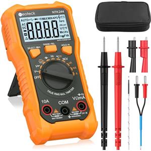 Neoteck Multimeter Digital 6000 Conti AC DC Corrente Tensione Resistenza Capacità NCV Frequenza Temperatura Digital-Multimeter con Alligator Clip - Arancio
