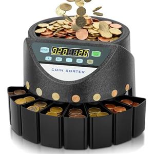 FOHERE Conta Monete Euro, Contamonete Capacità di 800 monete, Contamonete Elettronico con 8 cassetti di raccolta, per scuole, negozi e banche, nero