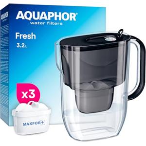 Aquaphor Fresh Caraffa Filtrante per Acqua con 3 Cartucce MAXFOR+ 200L - Nero