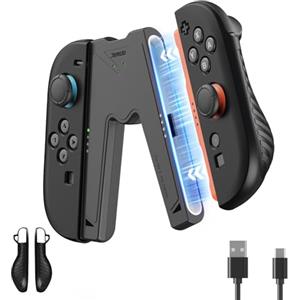 JEMDO Impugnatura Ricarica Joy Con 2 Ergonomica per Nintendo Switch 2, Magnetico Caricatore Controller Switch 2 USB-C e LED, presa antiscivolo, supporto posteriore rinforzato, da viaggio, nero