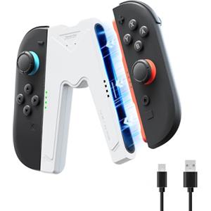 JEMDO Impugnatura di Ricarica Joy Con 2 Magnetica - Grip Ergonomica con LED di Ricarica per Controller Switch 2, Compatibile con Nintendo Switch 2, con Cavo USB-C, Portatile,Bianco