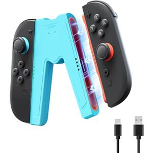 JEMDO Impugnatura di Ricarica Joy Con 2 Magnetica - Grip Ergonomica con LED di Ricarica per Controller Switch 2, Compatibile con Nintendo Switch 2, con Cavo USB-C, Portatile,Blu
