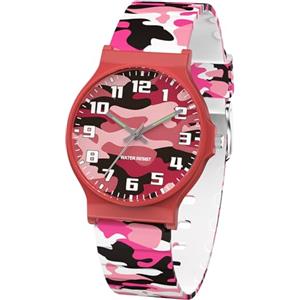 SOCICO Orologio analogico per bambini, orologio sportivo resistente all'acqua da 30 metri per 5-15 anni, orologio per bambini facile da leggere (Camo-rose)