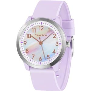 SOCICO Analogico Orologio da Polso per Bambini 8-18 Anni, 5ATM/50M Impermeabile, Design Minimalista, per Ragazze