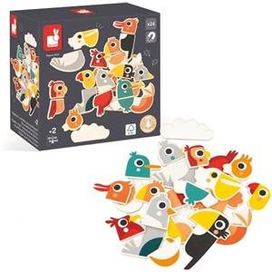 Janod - 24 Magneti Mix And Match Uccellini - Giocattolo in Legno FSC - Gioco Educativo Magnetico - Accessori Lavagna Magnetica - dai 24 Mesi, J09643
