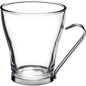Bormioli Rocco Oslo Set di 3 Bicchieri Cappuccino 22 cl in Vetro Temperato con Manico in Acciaio Inox