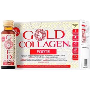 GOLD COLLAGEN Forte - Collagene Integratore Antirughe Antiossidante con Biotina Crescita Capelli, Pelle Unghie e Sistema Immunitario, Vitamina C, Collagene Marino con Acido Ialuronico, 1 Pack 10x50 ml