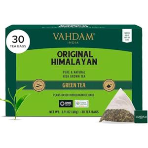 VAHDAM, Tè Verde dell'Himalaya (30 Bustine) Te Verde in Foglie di Alta Montagna | In Bustine Piramidali per una Infusione Perfetta | Direttamente dall'India
