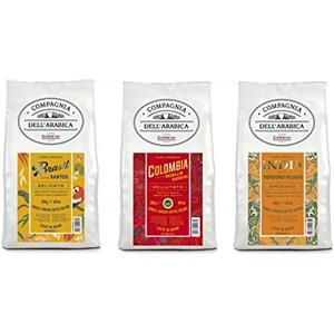CAFFÈ CORSINI 1950 Caffè Corsini Compagnia Dell'Arabica, Tris monorigini Brasile, Colombia e India, 100% Arabica, 3x250 g, Confezione con 3 prodotti
