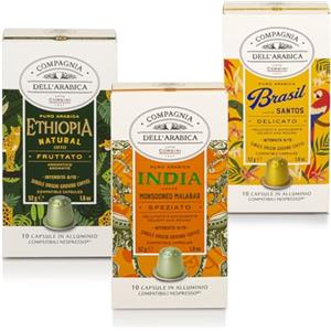 CAFFÈ CORSINI 1950 Caffè Corsini - Set Capsule Caffè Compatibili con macchine Nespresso® Viaggio tra i Continenti, 100% Arabica, India, Etiopia, Brasile, 3 Confezioni da 10 (Totale 30 Capsule)
