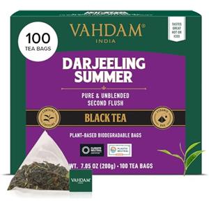 VAHDAM, Tè Nero Darjeeling (100 Bustine) Alto Tenore di Caffeina | Forte, Robusto e Aromatico | Darjeeling Second Flush | The Nero in Bustina | In Bustina Richiudibile con Chiusura Ermetica