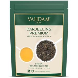 VAHDAM, Tè Nero First Flush Darjeeling (50 Tazze, 100g) | The Nero in Foglie dall'Aroma Floreale | Raccolto, Confezione e Spedito Direttamente dall'India
