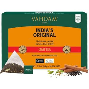 VAHDAM, Tè Chai Originale Indiano (30 Bustine) Senza Aromi Artificiali | In Bustine Piramidali Singole | Con Spezie Esotiche di Prima Qualità Direttamente dall'India