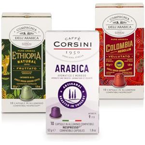 CAFFÈ CORSINI 1950 Caffè Corsini - Set Capsule Caffè Compatibili con macchine Nespresso® Arabica Selection, 100% Arabica, 3 Confezioni da 10 (Totale 30 Capsule)