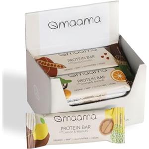 MAAMA, Mixed Box Barrette Proteiche Bio, Vegan, Senza Zuccheri Aggiunti e Senza Glutine - Confezione da 12 barrette da 35g ciascuna - 4 pezzi per gusto (Limone e Noci, Arancia e Baobab, Carruba)