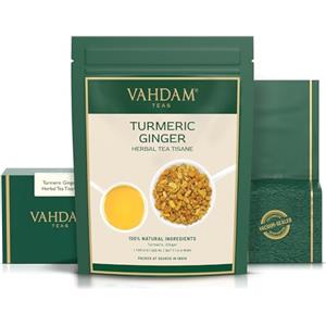 VAHDAM, Curcuma e Zenzero Tisane (50+ Tazze, 100g) Senza Caffeina | Set Tisane 100% Pure, Gustose e Speziate | Sottovuoto | Direttamente dall'India