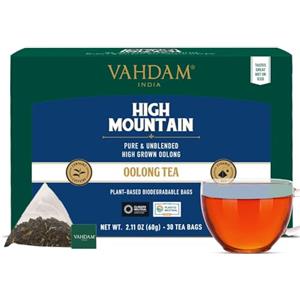 VAHDAM, Tè Oolong di Alta Montagna (30 Bustine Piramidali) | Raccolto a Mano nelle Piantagioni di Darjeeling ad Alta Quota | Foglie di Tè Oolong Forti e Robuste | 100% Naturale