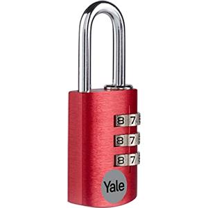 Yale Lucchetto in alluminio a combinazione YE3CB/20/121/1/CO rosso, corpo 20mm, arco in acciaio, combinazione a 3 cifre
