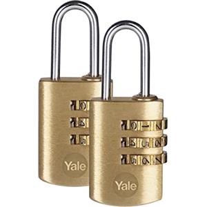 YALE lucchetto a combinazione a 3 cifre YY150B/22/120/2 oro, set di 2 pezzi, corpo 23 mm, arco in acciaio
