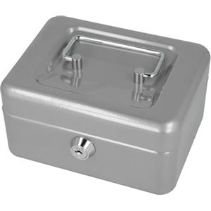 Westcott Cassetta portavalori con serratura (compatta, 15 cm) argento | Cassetta con serratura in lamiera d'acciaio con 2 chiavi | Inserto rimovibile per monete con 6 scomparti | E-51000 SILVER