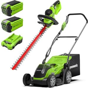 Greenworks 40V Tagliaerba a Batteria Ampiezza di Taglio 35cm con 2x 2Ah Batterie e Caricabatterie G40LM35K2X Bonus 40V Tagliasiepi a Batteria Solo Macchina G40HT61