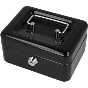 Westcott Cassetta portavalori con serratura (compatta, 15 cm) nero | Cassetta con serratura in lamiera d'acciaio con 2 chiavi | Inserto rimovibile per monete con 6 scomparti | E-51000 BLACK
