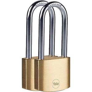 Yale Y110B/30/147/2: Confezione 2 lucchetti in ottone 30 mm con arco lungo in acciaio temprato, cilindro a 4 perni, doppio blocco, resistente alla corrosione, serratura a chiave