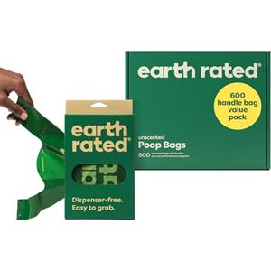 Earth Rated Sacchetti igienici per cani con manici, extra larghi, facili da annodare e a prova di perdite, senza profumo, 600 sacchetti con manici