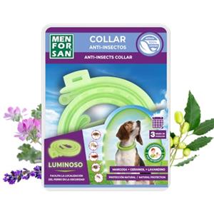 Menforsan Collare Luminescente Anti-Insetti per Cani con 3 Repellenti Naturali Margosa, Geraniol e Lavandin, Lunghezza 57 Cm, Autoregolabile