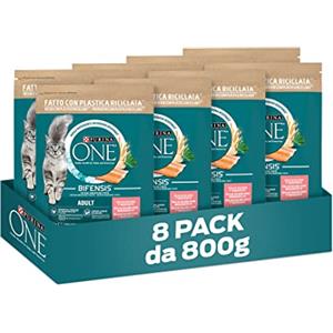 PURINA ONE Bifensis Crocchette per Gatti Adulti con Salmone e Cereali Integrali 8 Sacchi da 800g