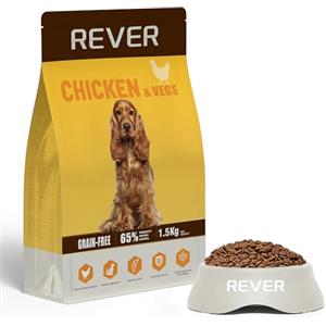 REVER EA15 Crocchette per Cani Adulti Senza Cereali con Pollo Fresco - Cibo per Cani 65% Proteine Animali, Formula Completa ed Equilibrata per Digestione Sana, Energia e Salute Muscolare - 1,5 kg