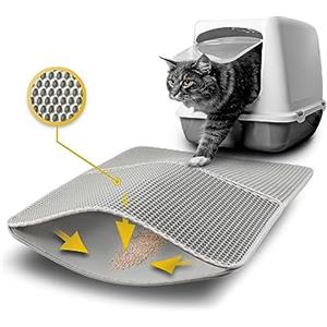 lionto Tappetino per lettiera per gatti con rivestimento antiscivolo, 61x38x1,3 cm, impermeabile e facile da pulire, assorbimento efficace della lettiera per gatti con design a nido d'ape, grigio