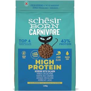 Schesir Born Carnivore, al gusto Aringa e Salmone, Crocchette per gatti adulti Cotte al forno (Sacco da 1,25kg)