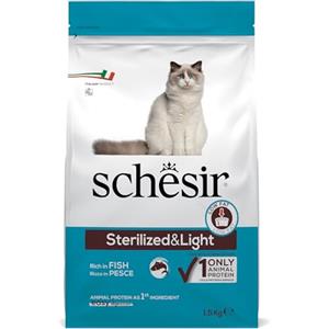 Schesir Sterilized & Light, Cibo Secco per Gatti Adulti Sterilizzati al Gusto Pesce, Crocchette - Sacco da 1,5 Kg