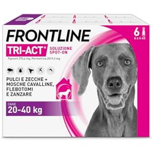 Frontline Triact, 6 Pipette, Cane L (20-40Kg), Antiparassitario Per Cani E Cuccioli Di Lunga Durata, Protegge Il Cane Da Pulci, Zecche, Zanzare, Pappataci E Leishmaniosi, Antipulci 6 Pipette