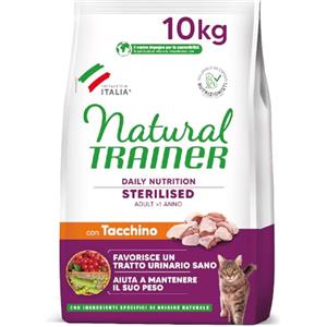 Trainer Natural Cat Sterilised Adult con Carni Bianche e Fibra di Pisello 10 Kg, 10000 Gr