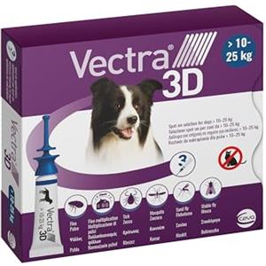 VECTRA 3D Antiparassitario per Cane 3 Pipette Antipulci Antizecche e Antizanzare per cani da 10 a 25 kg Protegge da Pulci Zecche Flebotomi e Mosche