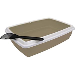 Aimé - Lettiera Gatto con Bordi - con Paletta lettiera Gatto - Lettiera per Gatti igienica e Facile da Pulire - Toilette per Gatti Colore Grigio e Bianco - Dimensioni 44 x 34 x 11 cm