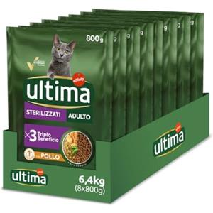 Ultima Sterilizzati Adult Pollo - Crocchette per Gatti - Confezione da 8 x 800 g - Totale 6.4 kg