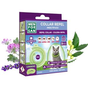 Menforsan Collari Luminescente Anti-Insetti per Gatti con 3 Repellenti Naturali Margosa, Geraniol e Lavandin, Lunghezza 30 Cm, Autoregolabile