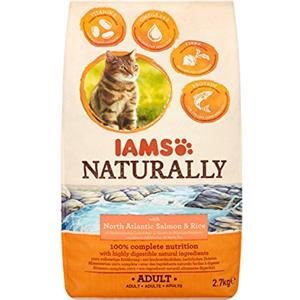 Iams Naturally cibo secco per gatti con salmone e riso - Cibo secco completo e bilanciato con ingredienti naturali, 2,7 kg