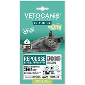Vetocanis - Collare antiparassitario per gatti notte - Antizecche e antipulci gatto - Efficace 3 mesi - Per gatti di più di 9 mesi - Resistente all'acqua - Formulato sotto controllo veterinario