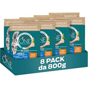 PURINA ONE Bifensis Senior Crocchette per Gatti Adulti Ricco Pollo e Cereali Integrali 8 Sacchi da 800g