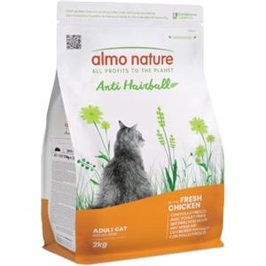 Almo Nature Anti Hairball - Crocchette Gatto Adulto con Pollo Fresco, con Miscela di Fibre Vegetali per Contrastare la Formazione di Boli di Pelo - Sacco da 2kg