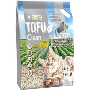 Croci Lettiera Tofu Clean 10L Carboni Attivi - Lettiera Gatti agglomerante antiodore con Carboni Attivi, Biodegradabile si getta nel WC, 100% vegetale, Sabbia di lunga durata