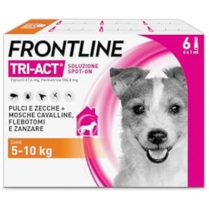 FRONTLINE Triact, 6 Pipette, Cane S (5-10Kg), Antiparassitario per Cani e Cuccioli di Lunga Durata, Protegge il Cane da Pulci, Zecche, Zanzare, Pappataci e Leishmaniosi, Antipulci 6 Pipette