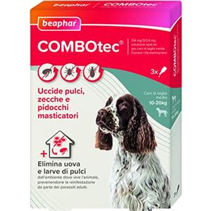 Beaphar COMBOTEC Antiparassitario per Cane Taglia Media (10-20 Kg), Protegge da Pulci, Zecche, Uova, Larve e anche la Casa - In Confeziona da 3 Pipette