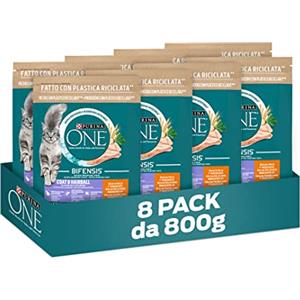 PURINA ONE Bifensis Coat & Hairball Crocchette per Gatti Adulti Ricco in Pollo e Cereali Integrali 8 Sacchi da 800g
