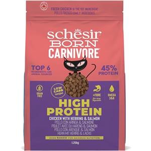 Schesir Born Carnivore, al gusto Pollo e Aringa, Crocchette per gatti adulti Cotte al forno (Sacco da 1,25kg)